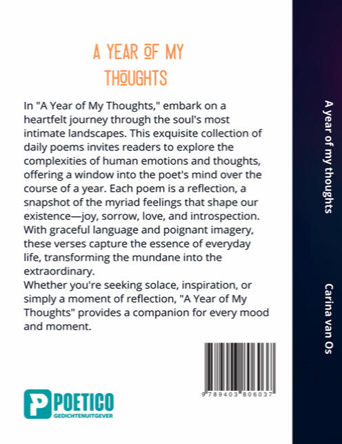 Back cover from poetry book "A year of my thoughts"